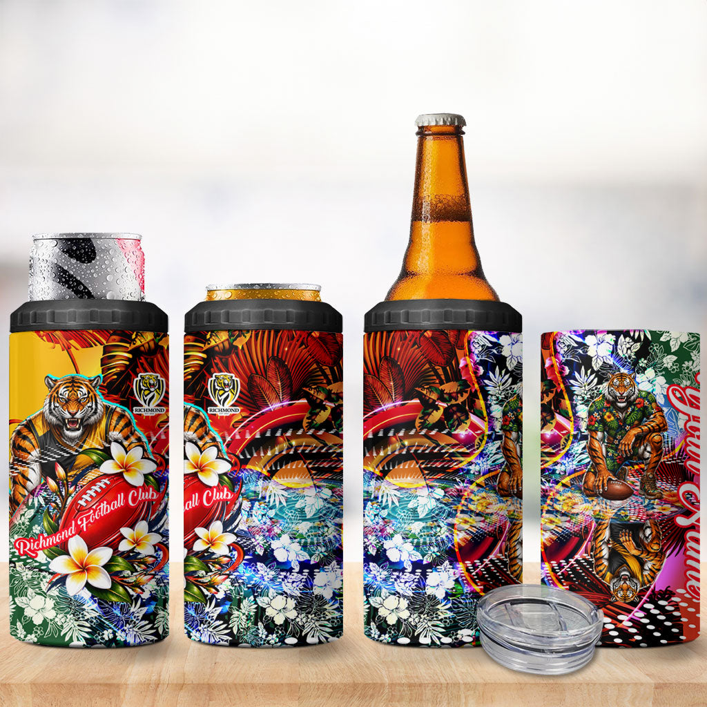 Personalized Richmond Football Tigers 4 in 1 Can Cooler Tumbler Tropical Hibiscus Flowers - Pacific Fusion Style