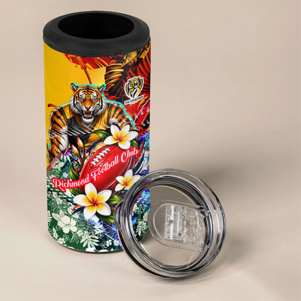 Personalized Richmond Football Tigers 4 in 1 Can Cooler Tumbler Tropical Hibiscus Flowers - Pacific Fusion Style