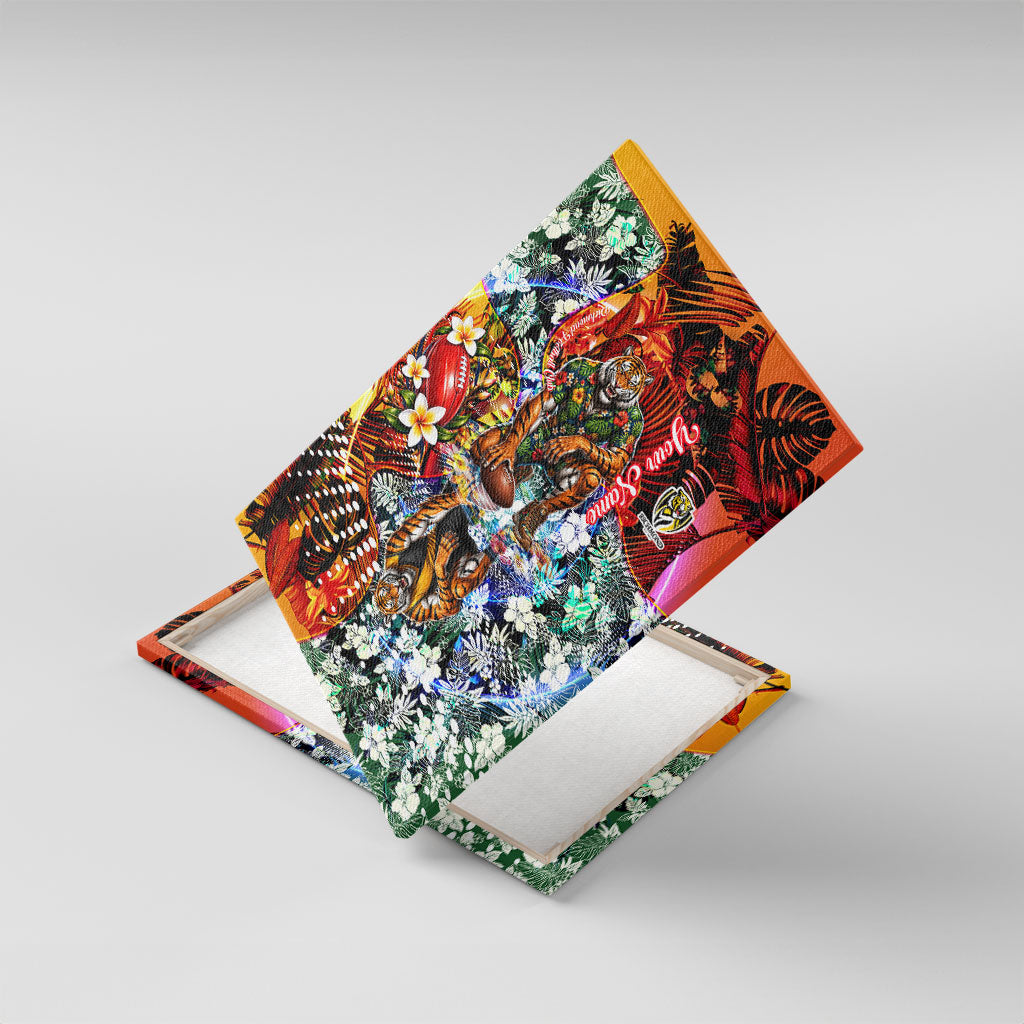 Personalized Richmond Football Tigers Canvas Wall Art Tropical Hibiscus Flowers - Pacific Fusion Style