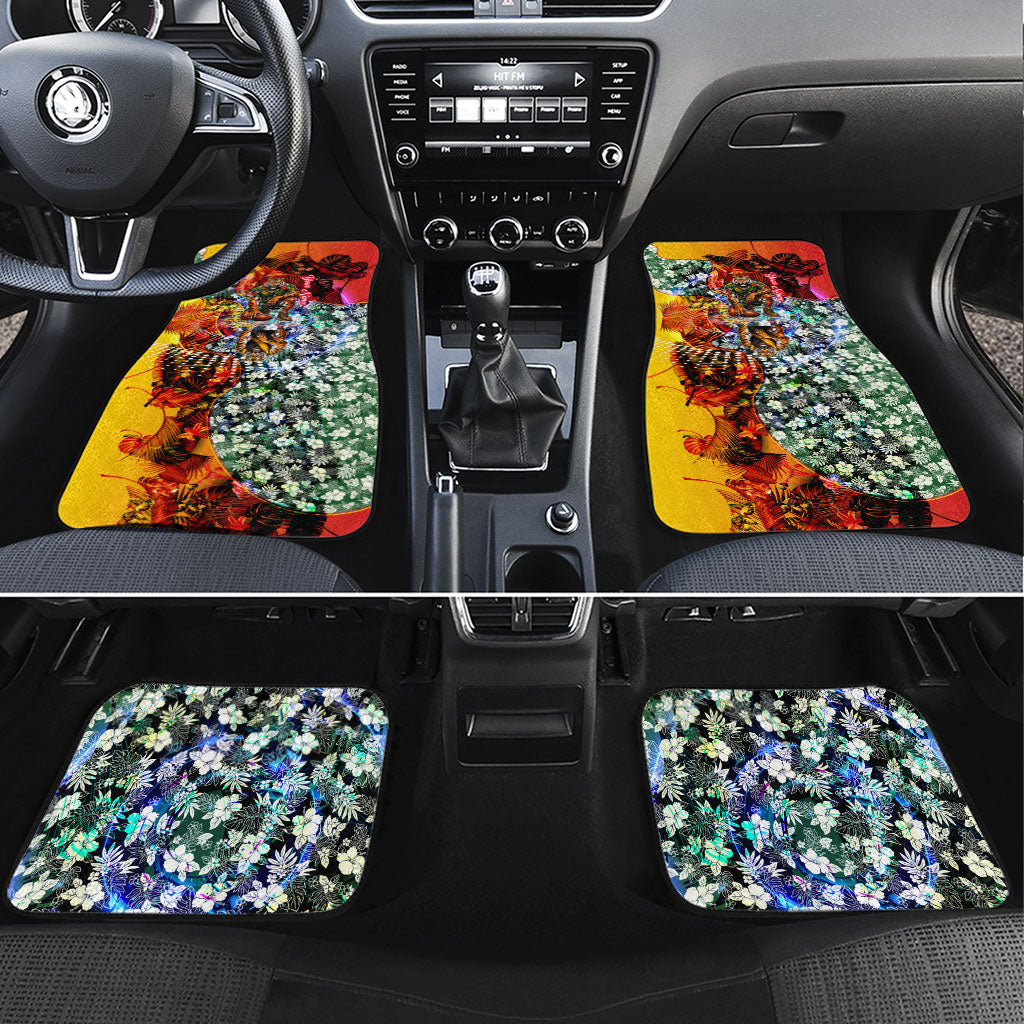 Personalized Richmond Football Tigers Car Mats Tropical Hibiscus Flowers - Pacific Fusion Style