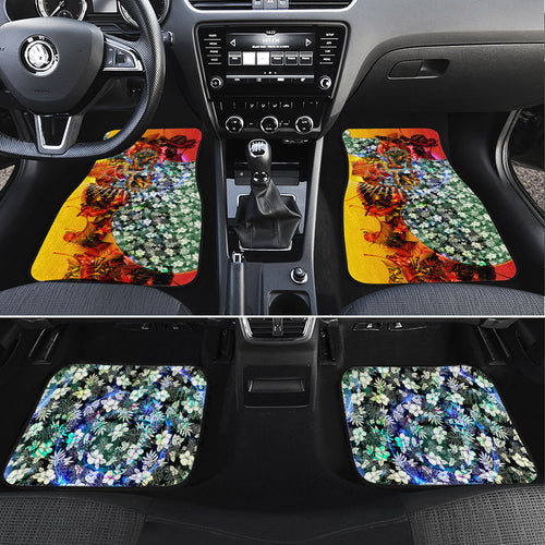 Personalized Richmond Football Tigers Car Mats Tropical Hibiscus Flowers - Pacific Fusion Style