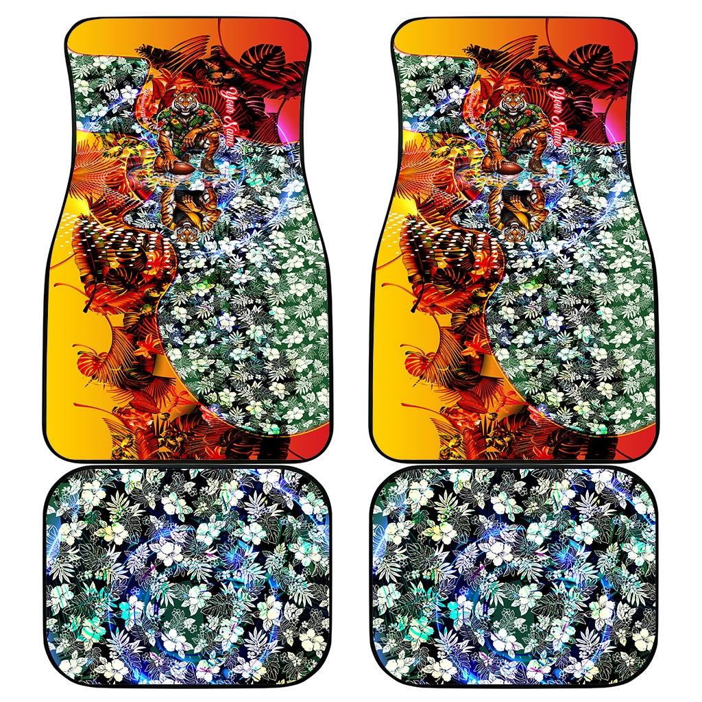 Personalized Richmond Football Tigers Car Mats Tropical Hibiscus Flowers - Pacific Fusion Style