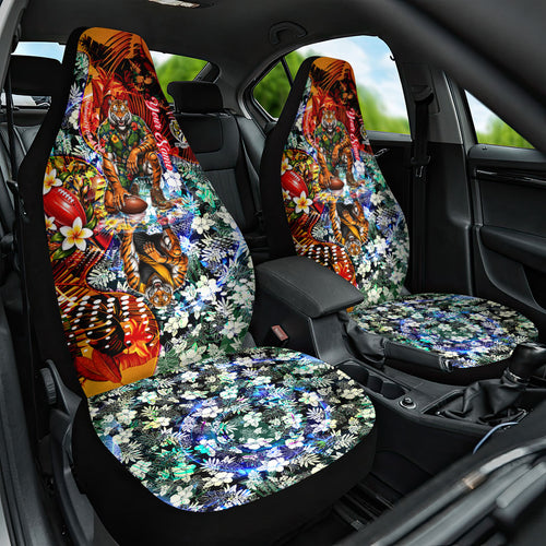 Personalized Richmond Football Tigers Car Seat Cover Tropical Hibiscus Flowers - Pacific Fusion Style