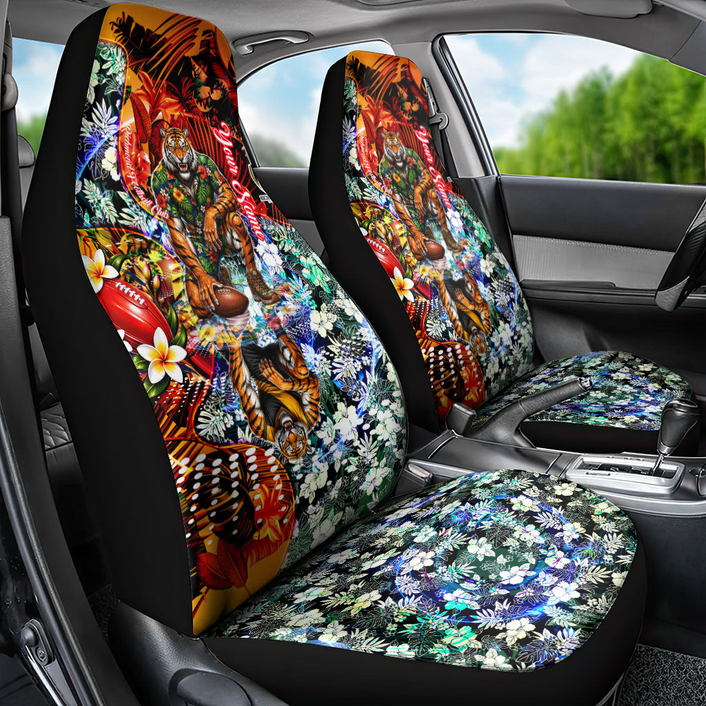 Personalized Richmond Football Tigers Car Seat Cover Tropical Hibiscus Flowers - Pacific Fusion Style