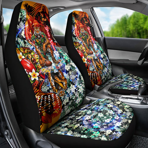 Personalized Richmond Football Tigers Car Seat Cover Tropical Hibiscus Flowers - Pacific Fusion Style
