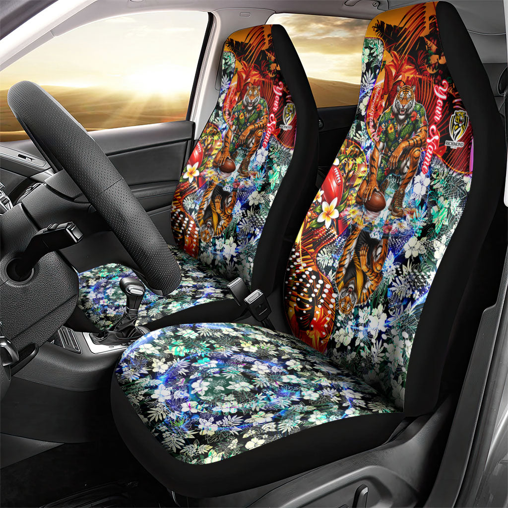 Personalized Richmond Football Tigers Car Seat Cover Tropical Hibiscus Flowers - Pacific Fusion Style