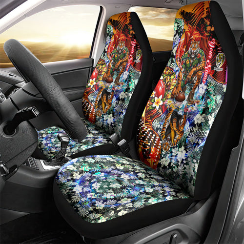 Personalized Richmond Football Tigers Car Seat Cover Tropical Hibiscus Flowers - Pacific Fusion Style
