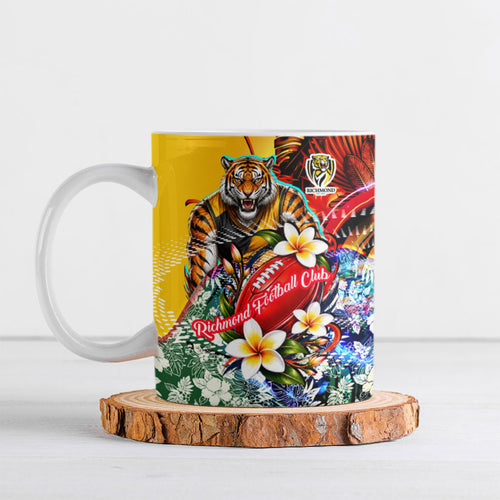 Personalized Richmond Football Tigers Ceramic Mug Tropical Hibiscus Flowers - Pacific Fusion Style