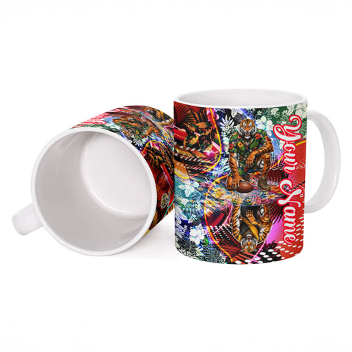 Personalized Richmond Football Tigers Ceramic Mug Tropical Hibiscus Flowers - Pacific Fusion Style