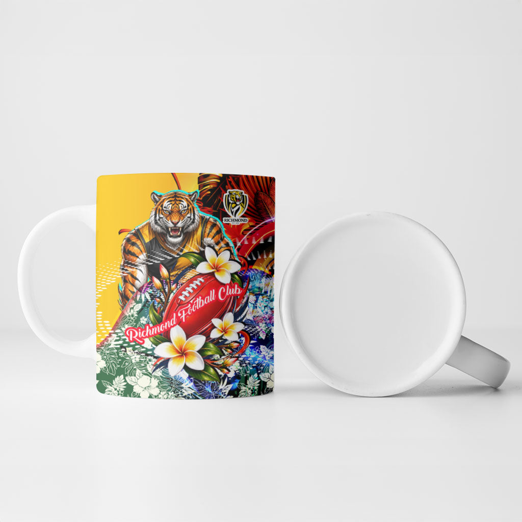 Personalized Richmond Football Tigers Ceramic Mug Tropical Hibiscus Flowers - Pacific Fusion Style