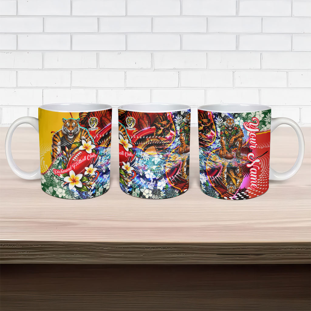 Personalized Richmond Football Tigers Ceramic Mug Tropical Hibiscus Flowers - Pacific Fusion Style
