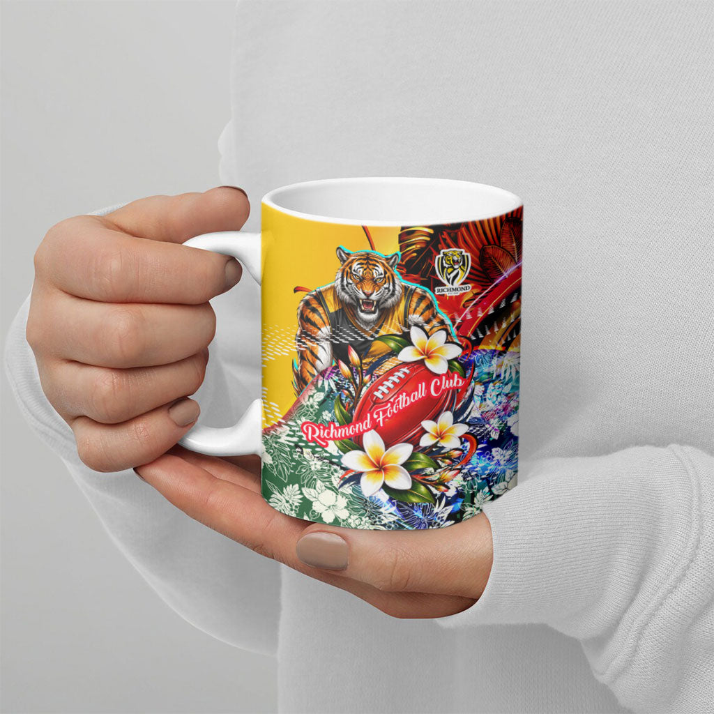 Personalized Richmond Football Tigers Ceramic Mug Tropical Hibiscus Flowers - Pacific Fusion Style