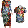 Personalized Richmond Football Tigers Couples Matching Long Sleeve Bodycon Dress and Hawaiian Shirt Tropical Hibiscus Flowers - Pacific Fusion Style