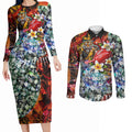 Personalized Richmond Football Tigers Couples Matching Long Sleeve Bodycon Dress and Long Sleeve Button Shirt Tropical Hibiscus Flowers - Pacific Fusion Style
