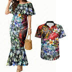 Personalized Richmond Football Tigers Couples Matching Mermaid Dress and Hawaiian Shirt Tropical Hibiscus Flowers - Pacific Fusion Style