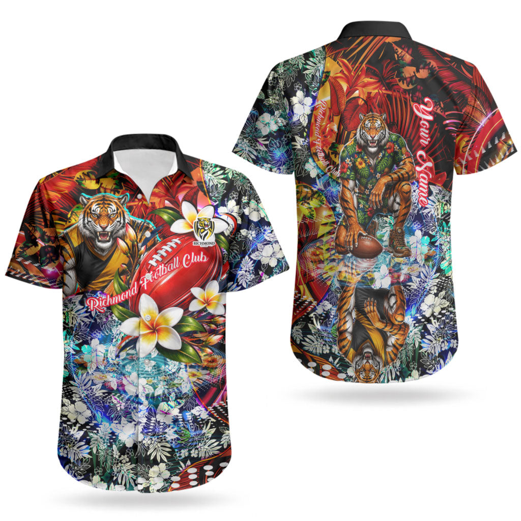 Personalized Richmond Football Tigers Couples Matching Mermaid Dress and Hawaiian Shirt Tropical Hibiscus Flowers - Pacific Fusion Style