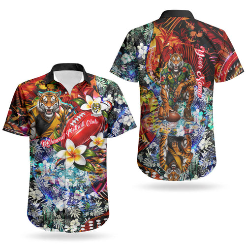 Personalized Richmond Football Tigers Couples Matching Mermaid Dress and Hawaiian Shirt Tropical Hibiscus Flowers - Pacific Fusion Style