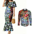 Personalized Richmond Football Tigers Couples Matching Mermaid Dress and Long Sleeve Button Shirt Tropical Hibiscus Flowers - Pacific Fusion Style