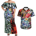 Personalized Richmond Football Tigers Couples Matching Off Shoulder Maxi Dress and Hawaiian Shirt Tropical Hibiscus Flowers - Pacific Fusion Style