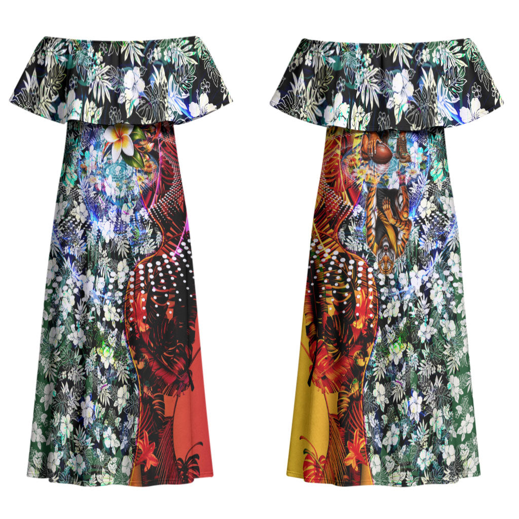 Personalized Richmond Football Tigers Couples Matching Off Shoulder Maxi Dress and Long Sleeve Button Shirt Tropical Hibiscus Flowers - Pacific Fusion Style