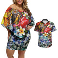 Personalized Richmond Football Tigers Couples Matching Off Shoulder Short Dress and Hawaiian Shirt Tropical Hibiscus Flowers - Pacific Fusion Style