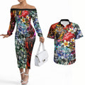 Personalized Richmond Football Tigers Couples Matching Off The Shoulder Long Sleeve Dress and Hawaiian Shirt Tropical Hibiscus Flowers - Pacific Fusion Style