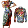 Personalized Richmond Football Tigers Couples Matching Short Sleeve Bodycon Dress and Long Sleeve Button Shirt Tropical Hibiscus Flowers - Pacific Fusion Style