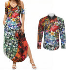Personalized Richmond Football Tigers Couples Matching Summer Maxi Dress and Long Sleeve Button Shirt Tropical Hibiscus Flowers - Pacific Fusion Style