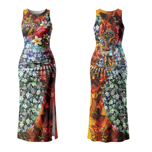 Personalized Richmond Football Tigers Couples Matching Tank Maxi Dress and Hawaiian Shirt Tropical Hibiscus Flowers - Pacific Fusion Style