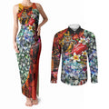 Personalized Richmond Football Tigers Couples Matching Tank Maxi Dress and Long Sleeve Button Shirt Tropical Hibiscus Flowers - Pacific Fusion Style