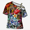 Personalized Richmond Football Tigers Cross Shoulder Shirt Tropical Hibiscus Flowers - Pacific Fusion Style