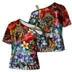 Personalized Richmond Football Tigers Cross Shoulder Shirt Tropical Hibiscus Flowers - Pacific Fusion Style