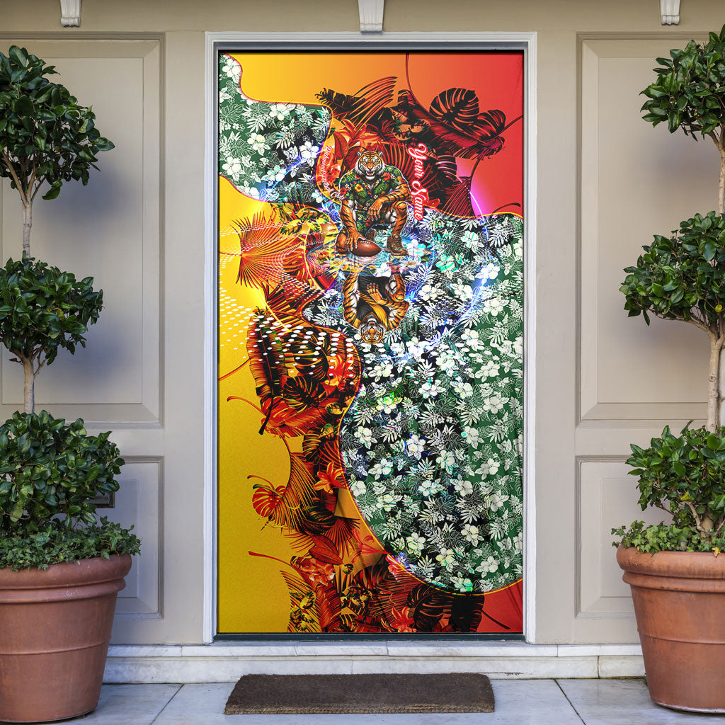 Personalized Richmond Football Tigers Door Cover Tropical Hibiscus Flowers - Pacific Fusion Style