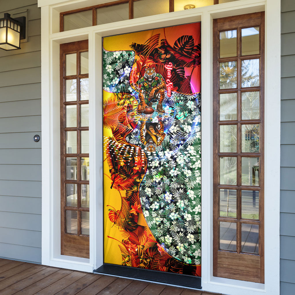 Personalized Richmond Football Tigers Door Cover Tropical Hibiscus Flowers - Pacific Fusion Style