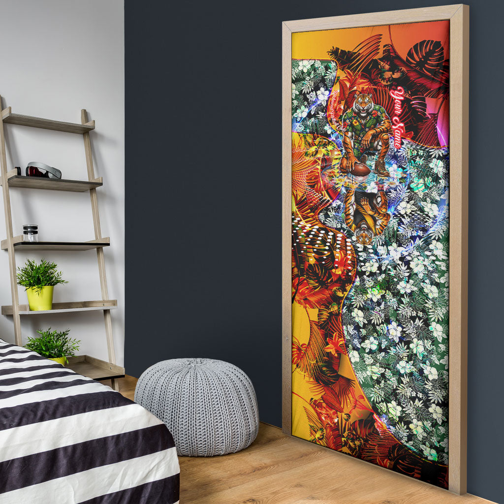 Personalized Richmond Football Tigers Door Cover Tropical Hibiscus Flowers - Pacific Fusion Style