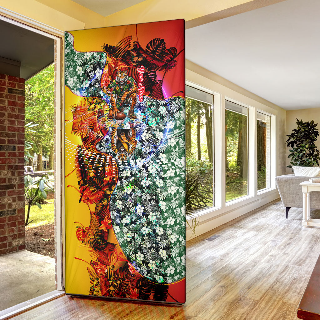Personalized Richmond Football Tigers Door Cover Tropical Hibiscus Flowers - Pacific Fusion Style