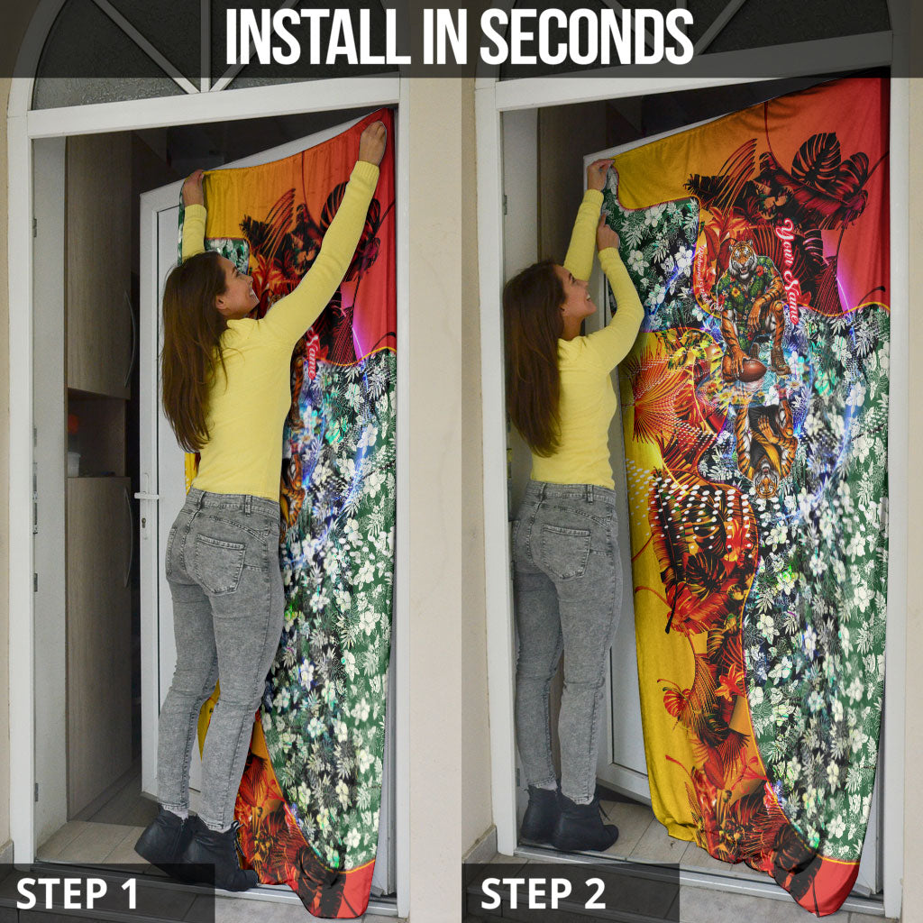 Personalized Richmond Football Tigers Door Cover Tropical Hibiscus Flowers - Pacific Fusion Style