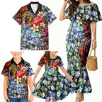 Personalized Richmond Football Tigers Family Matching Mermaid Dress and Hawaiian Shirt Tropical Hibiscus Flowers - Pacific Fusion Style