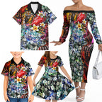 Personalized Richmond Football Tigers Family Matching Off The Shoulder Long Sleeve Dress and Hawaiian Shirt Tropical Hibiscus Flowers - Pacific Fusion Style