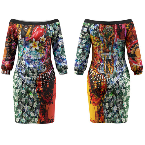 Personalized Richmond Football Tigers Family Matching Off The Shoulder Long Sleeve Dress and Hawaiian Shirt Tropical Hibiscus Flowers - Pacific Fusion Style