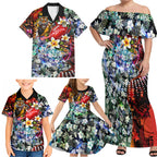 Personalized Richmond Football Tigers Family Matching Off Shoulder Maxi Dress and Hawaiian Shirt Tropical Hibiscus Flowers - Pacific Fusion Style