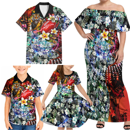 Personalized Richmond Football Tigers Family Matching Off Shoulder Maxi Dress and Hawaiian Shirt Tropical Hibiscus Flowers - Pacific Fusion Style