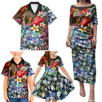 Personalized Richmond Football Tigers Family Matching Puletasi and Hawaiian Shirt Tropical Hibiscus Flowers - Pacific Fusion Style