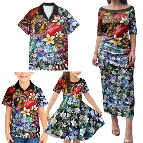Personalized Richmond Football Tigers Family Matching Puletasi and Hawaiian Shirt Tropical Hibiscus Flowers - Pacific Fusion Style