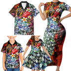 Personalized Richmond Football Tigers Family Matching Short Sleeve Bodycon Dress and Hawaiian Shirt Tropical Hibiscus Flowers - Pacific Fusion Style