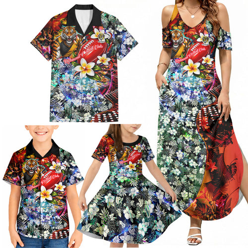 Personalized Richmond Football Tigers Family Matching Summer Maxi Dress and Hawaiian Shirt Tropical Hibiscus Flowers - Pacific Fusion Style