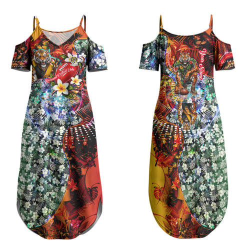 Personalized Richmond Football Tigers Family Matching Summer Maxi Dress and Hawaiian Shirt Tropical Hibiscus Flowers - Pacific Fusion Style