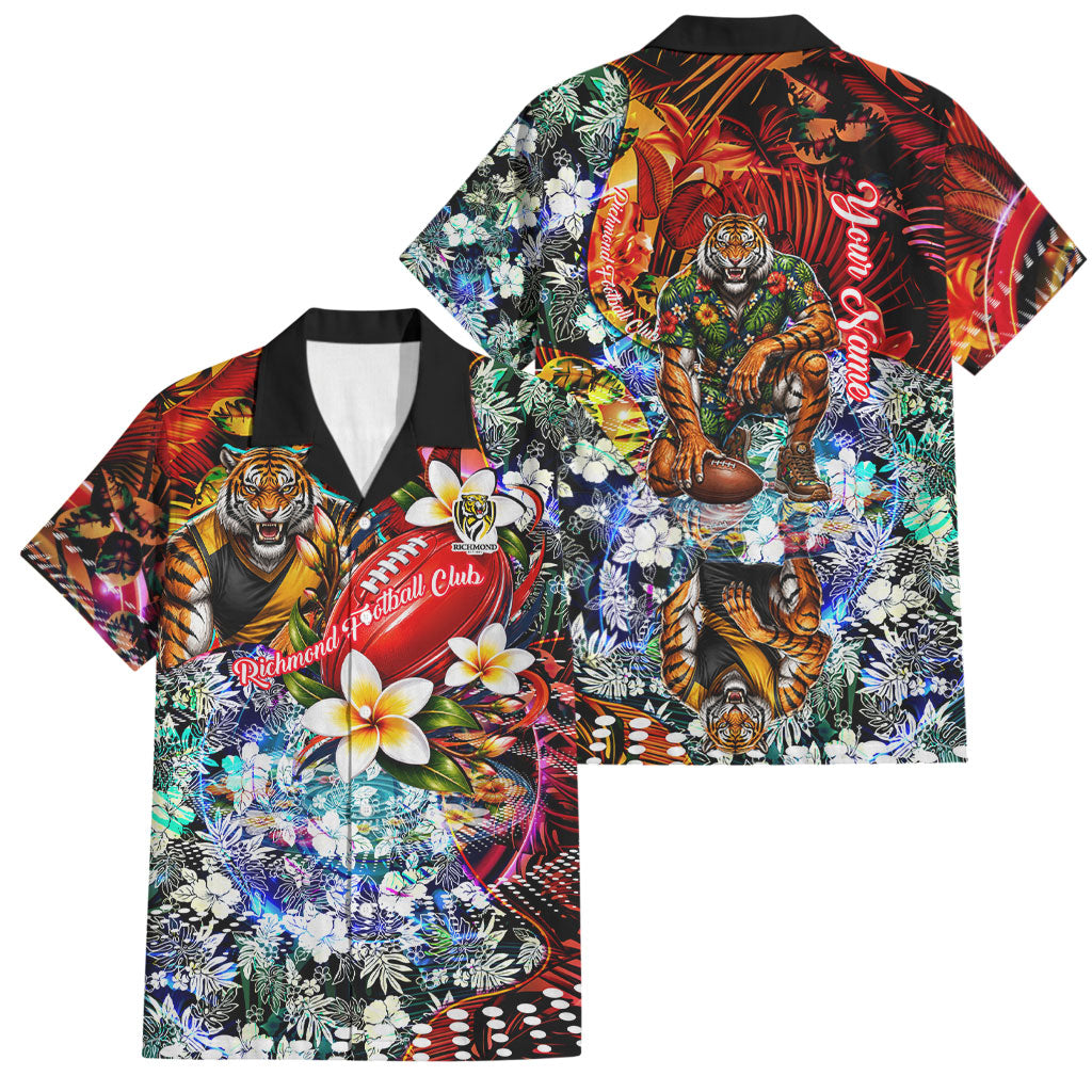 Personalized Richmond Football Tigers Family Matching Summer Maxi Dress and Hawaiian Shirt Tropical Hibiscus Flowers - Pacific Fusion Style