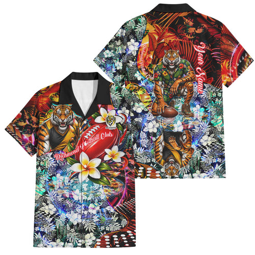 Personalized Richmond Football Tigers Family Matching Summer Maxi Dress and Hawaiian Shirt Tropical Hibiscus Flowers - Pacific Fusion Style