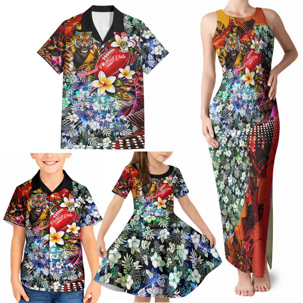 Personalized Richmond Football Tigers Family Matching Tank Maxi Dress and Hawaiian Shirt Tropical Hibiscus Flowers - Pacific Fusion Style
